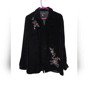 Alexandra Bartlett Silk Velvet Sequin Beaded Floral Top M 90s Goth